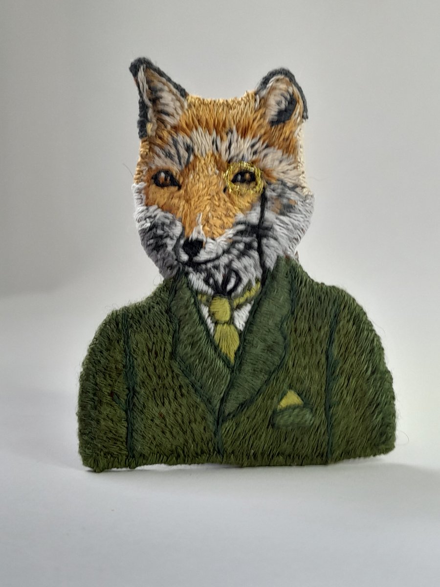Hand Embroidered Victorian Fox Gentleman Brooch
