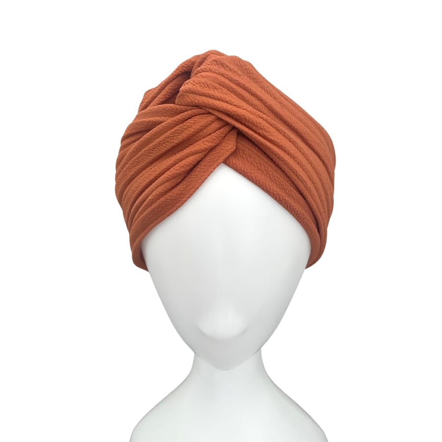 Wide chunky rust burnt orange twisted turban headband women head wrap