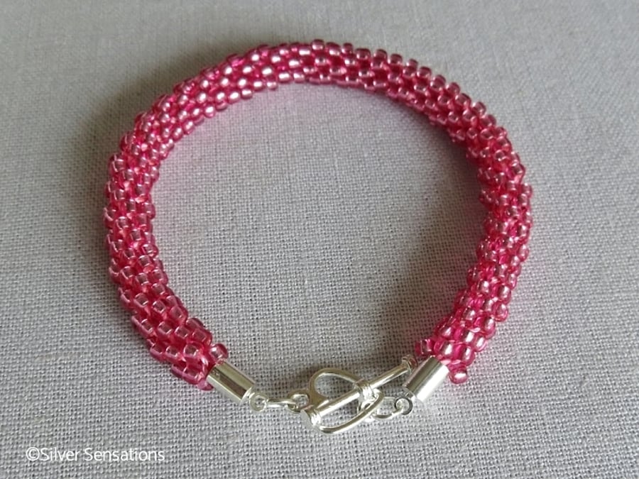 Deep Rose Pink Kumihimo Seed Bead Fashion Bracelet