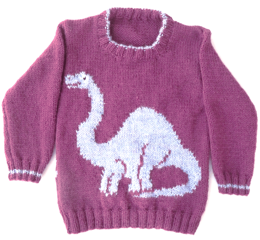 Image of Dinosaur Jumper Knitting Pattern.  Digital Knitting Pattern