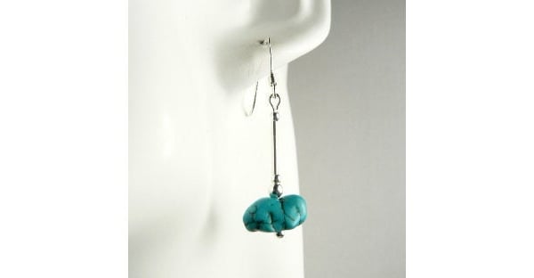Turquoise (Hubei Provence) nugget natural stone drop earrings, sterling silver