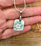 Pretty vintage floral crockery pendent necklace on sterling silver chain 18" - Image 3