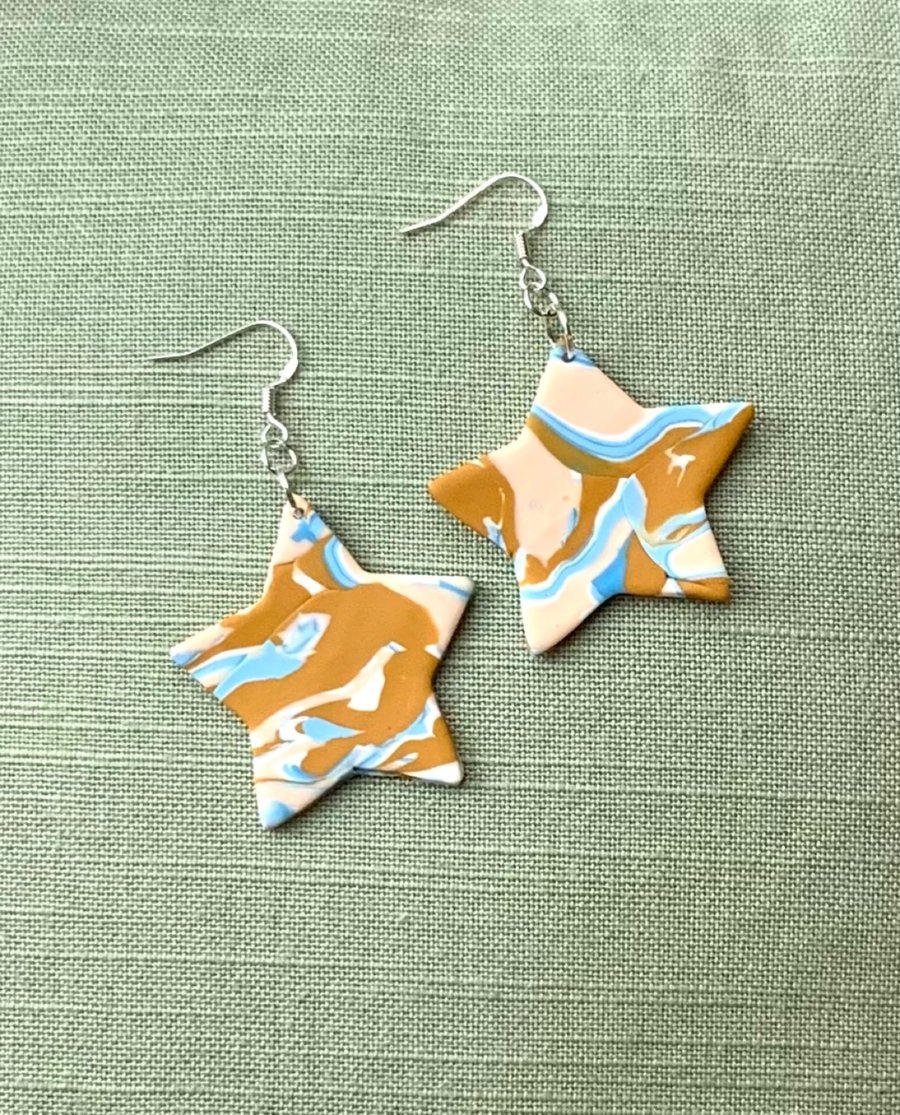 Unique contemporary polymer clay lightweight star dangle earrings 
