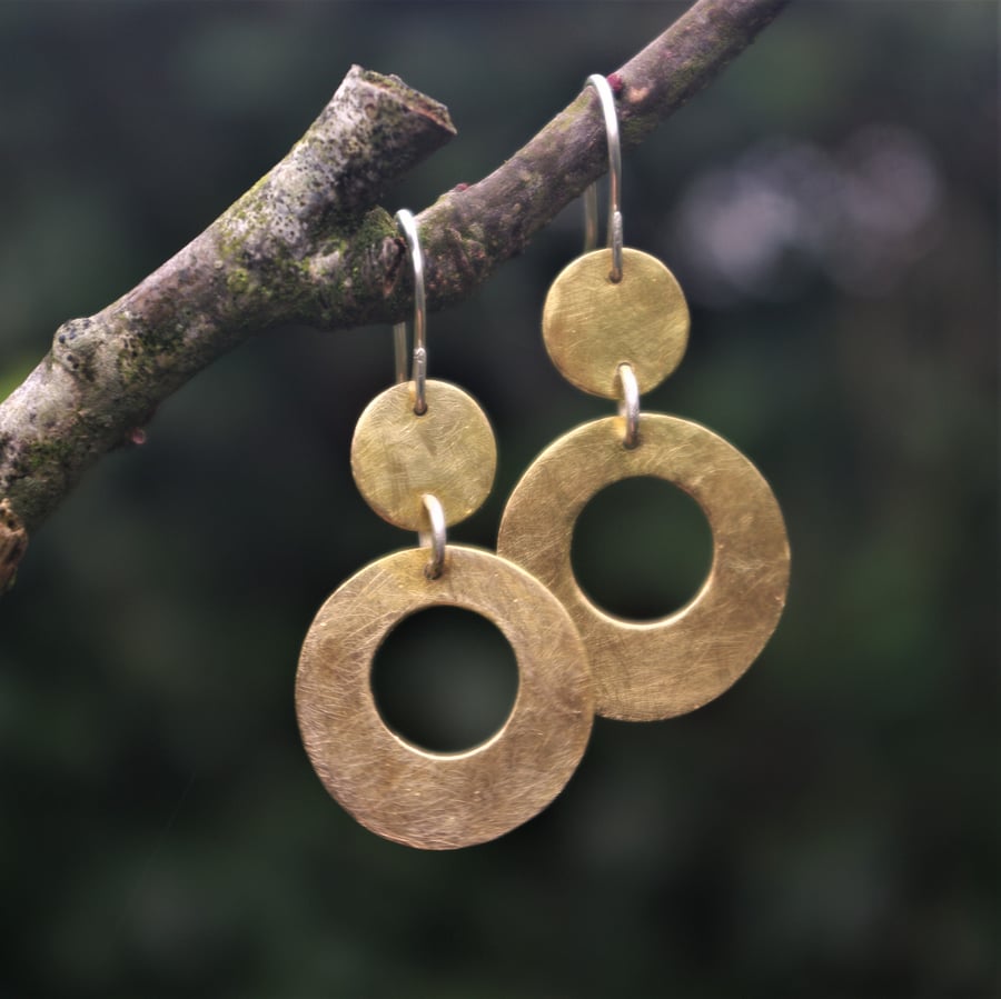 thumbnail image 2 of Hammered Gold Dangle Earrngs Gold Hoop Earrngshammered - Etsy 2 of 13