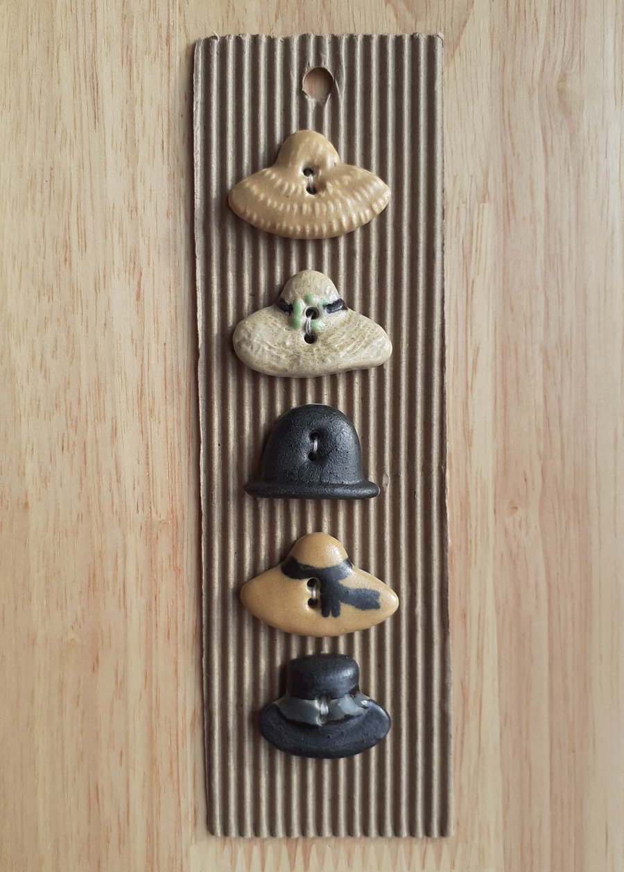 Set of 5 ceramic Hat buttons