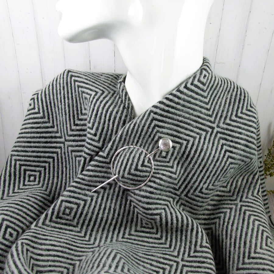 Shawl Pin, Silver Pebble Pin for Scarf, Shawl, Cardi or Wrap