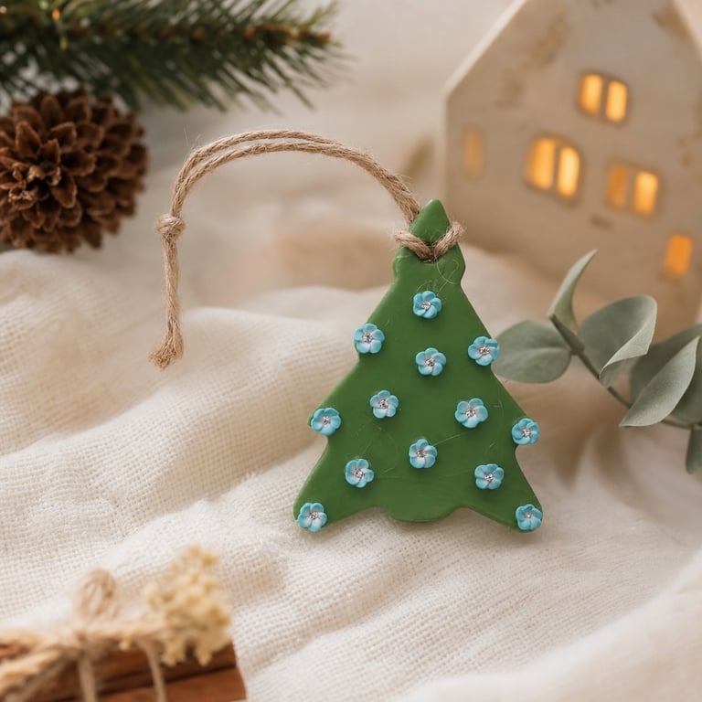 Handmade Air Dry Clay Christmas Tree Hanging Decoration