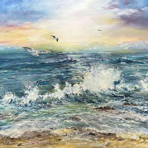 Birds Hovering Over The Waves