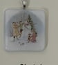 Unique Handcrafted Christmas Artisan Fused Glass Children Building a Snowman - Image 3