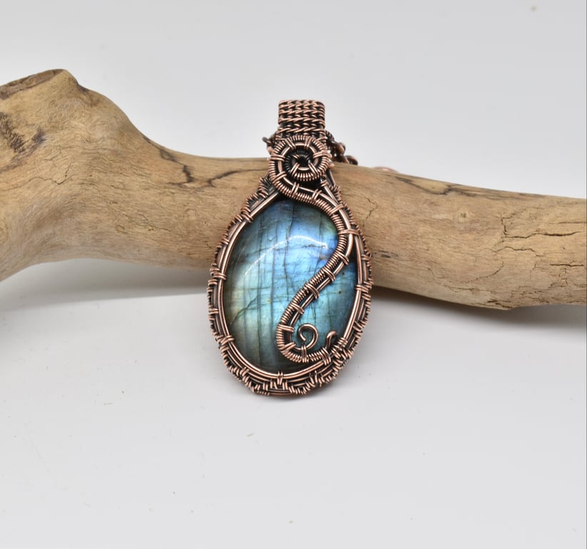 Wire Woven Labradorite and Copper One of a Kind Pendant