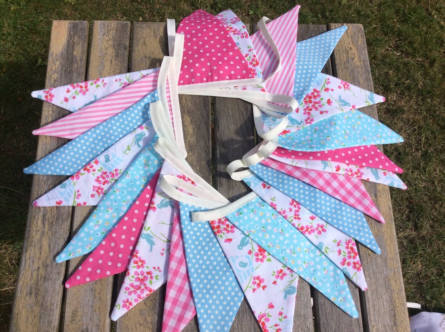 Pink and blue party bunting -12ft flags plus ties pink blue mix birthdays