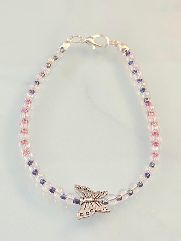 Pink and purple butterfly charm bracelet 