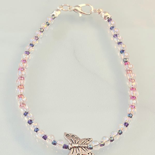 Pink and purple butterfly charm bracelet 