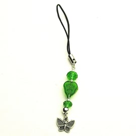 Green Leaf and Butterfly Phone or Bag Charm