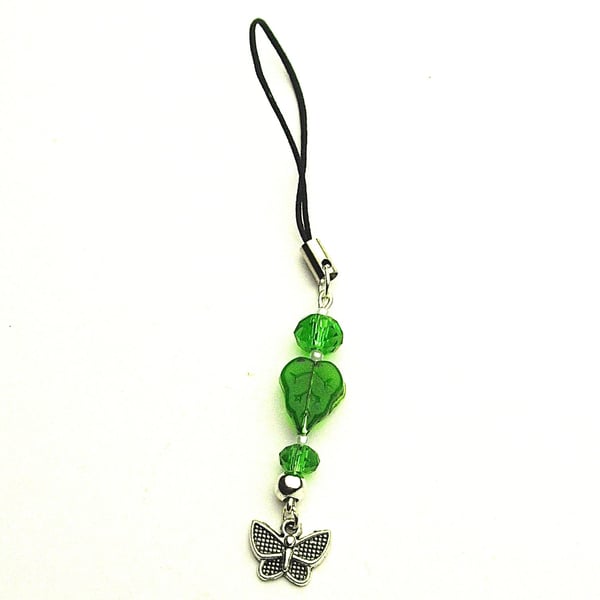 Green Leaf and Butterfly Phone or Bag Charm