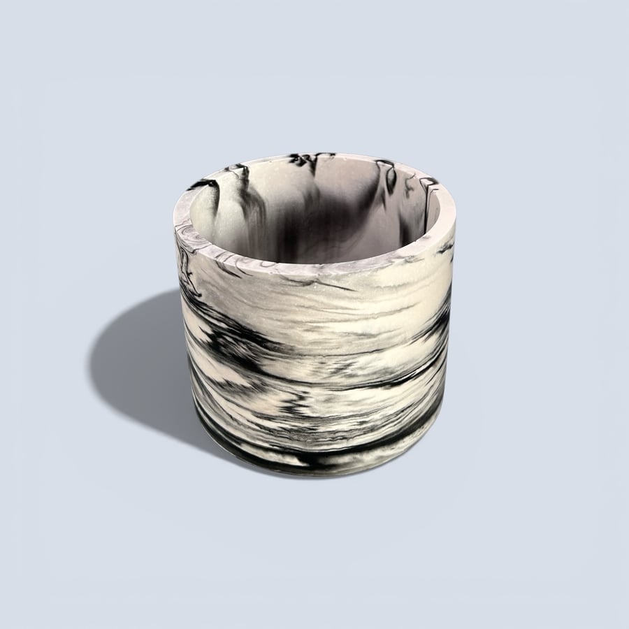 Black Marbled Plant Pot Handmade Round Planter for Houseplants