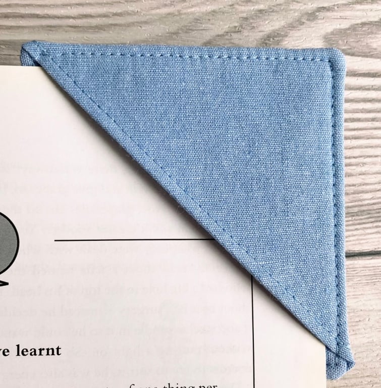 Light blue cotton fabric corner bookmark. Book lovers gift.