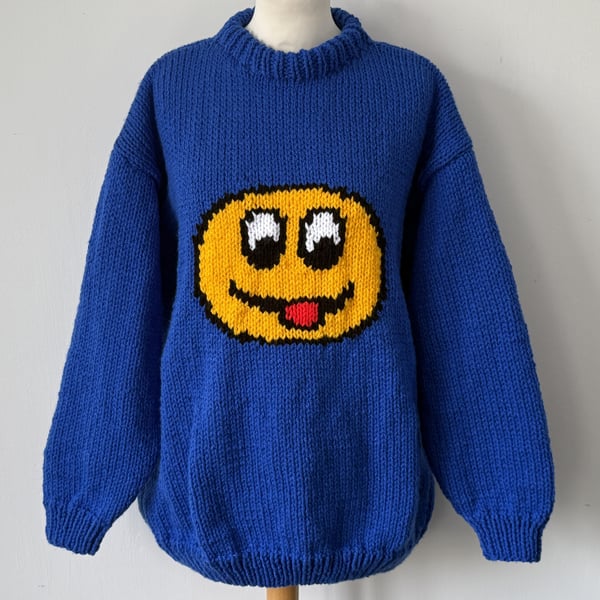 Hand Knitted Chunky Cheeky Smiler Rave Jumper by Bexknitwear