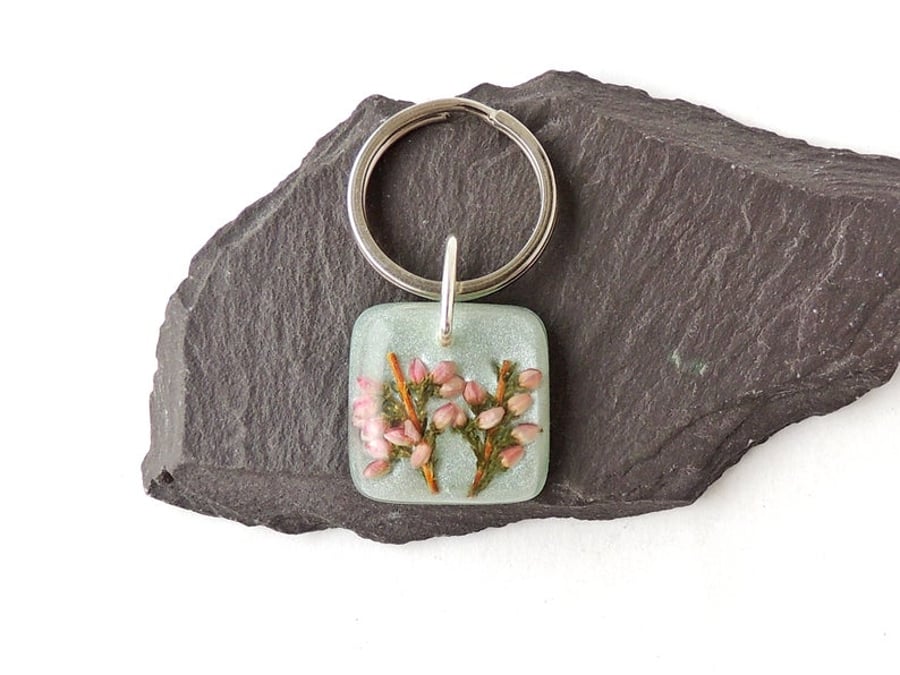 Pink Heather Flower Keyring  1268