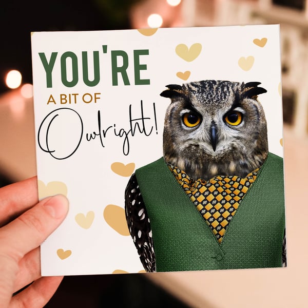 Owl anniversary card: Bit of owlright (Animalyser)