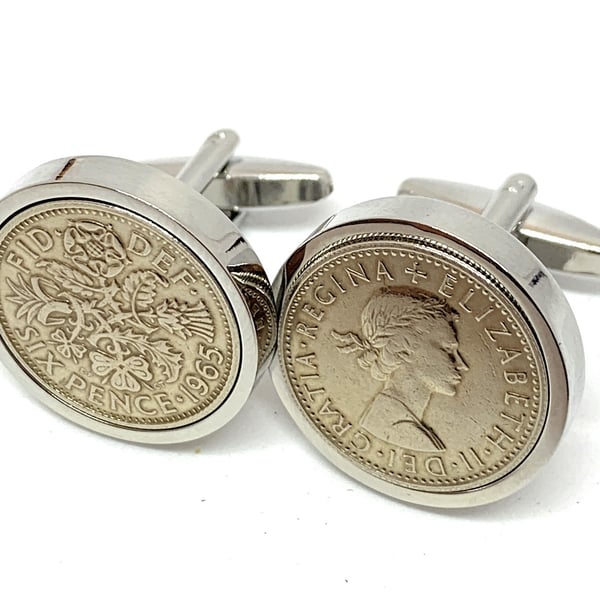 Luxury 1965 Sixpence Cufflinks for a 59th birthday. Original british sixpences 