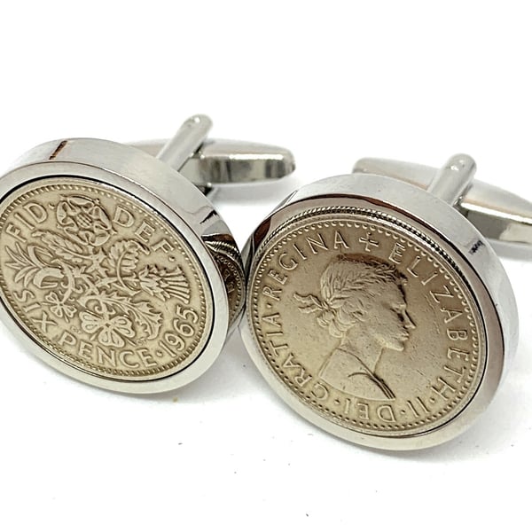 Luxury 1965 Sixpence Cufflinks for a 60th birthday. Original british sixpences 