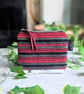 Striped Chenille and Upcycled Denim Chambray Purse Pouch or Makeup Bag - Image 6