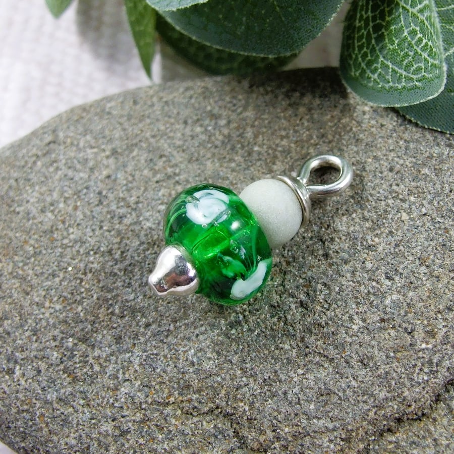 Green Rose Glass Bead Pendant, Sterling Silver & Amazonite - Chain is Optional