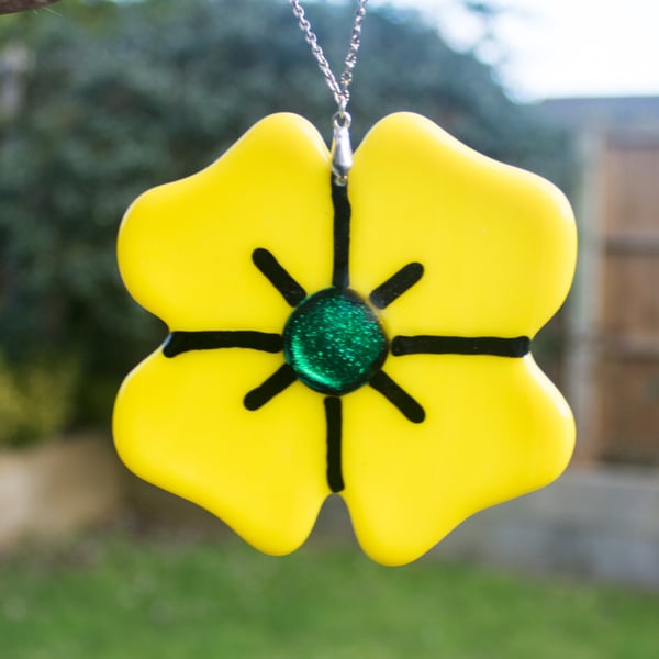 Yellow Fused Glass Poppy - 3089