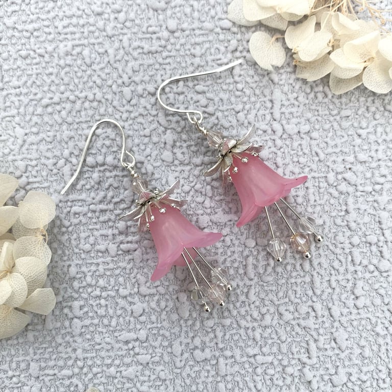 Pink Flower Drop Earrings