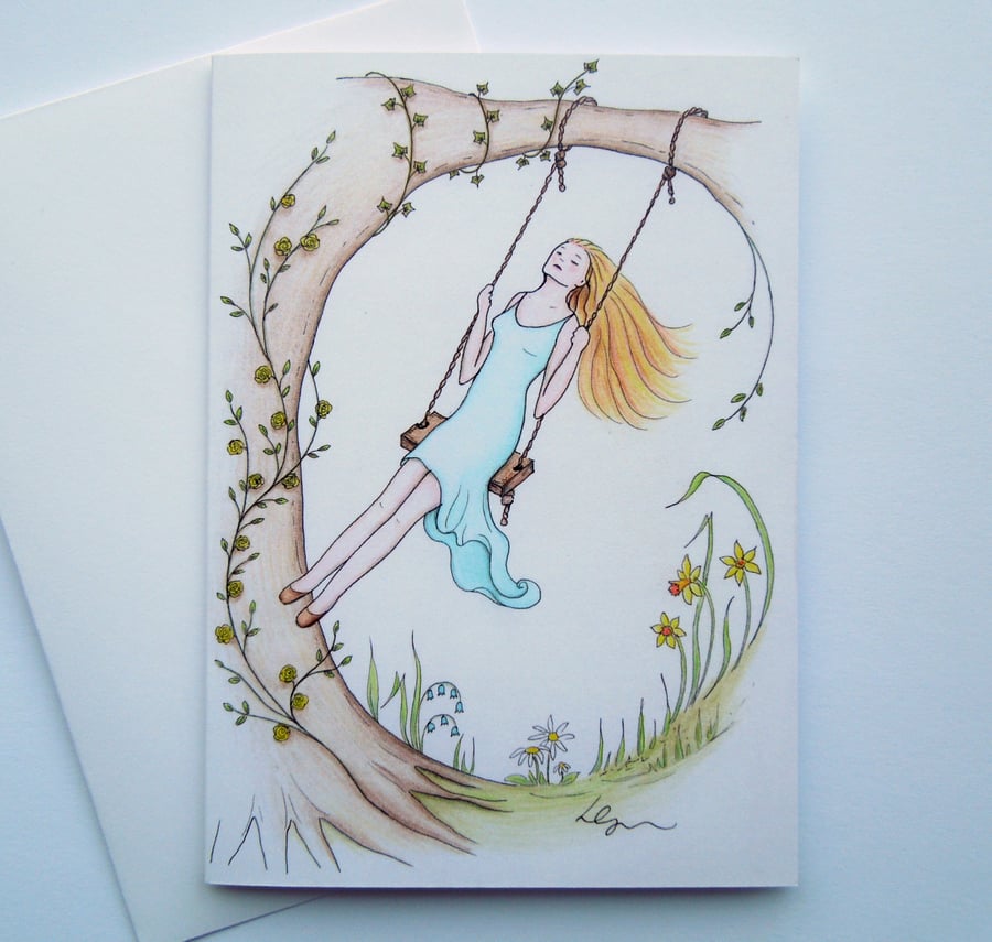Summer Swing fine art greeting card with envelope