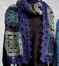 Mermaid tail colours and navy blue oversized crochet lace squares scarf - Image 2