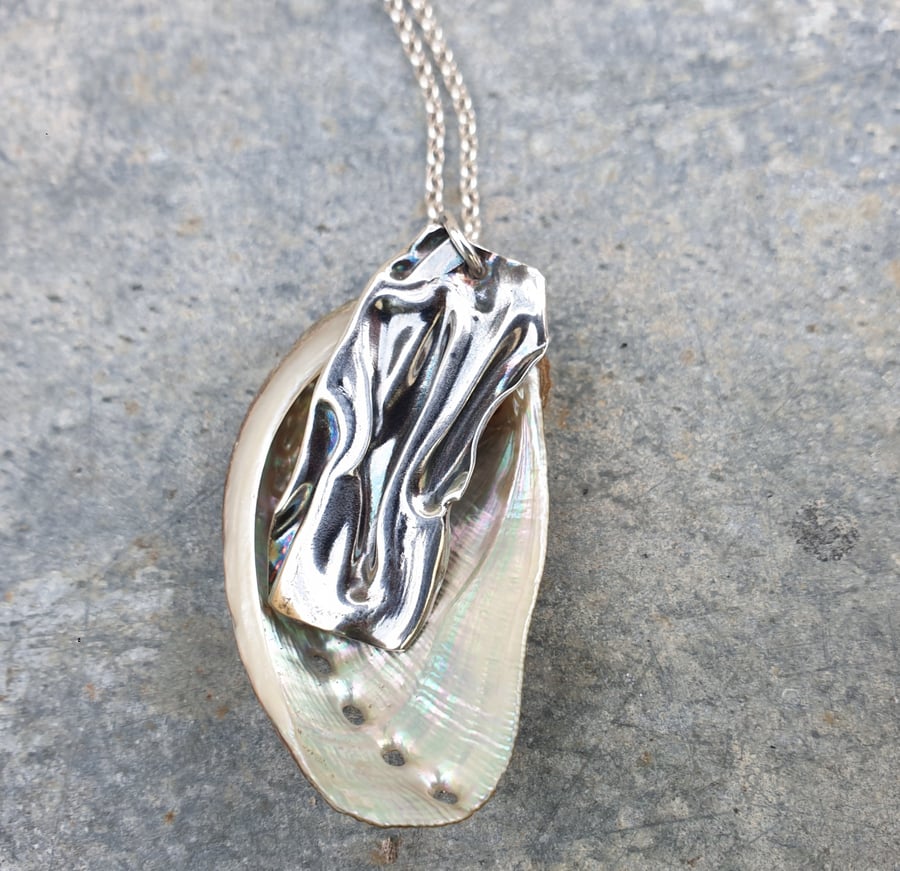 Folded texture fine silver pendant