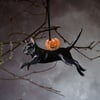 Black cat with a pumpkin wooden hanging decoration 