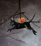 Black cat with a pumpkin wooden hanging decoration 