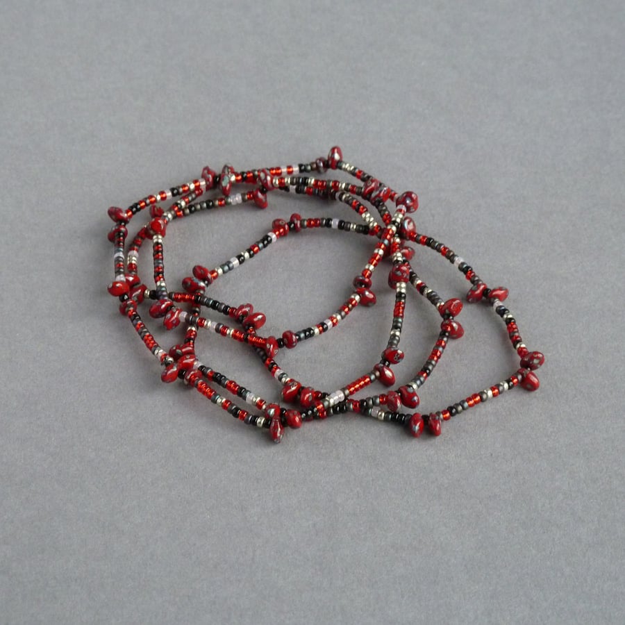 Long Red Necklace - Scarlet Spiky Beaded Necklaces - No Clasp Jewellery