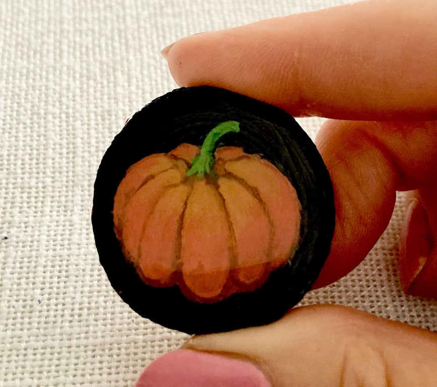 Hand Painted Pumpkin Brooch Pin On Wood Slice 