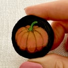 Hand Painted Pumpkin Brooch Pin On Wood Slice 