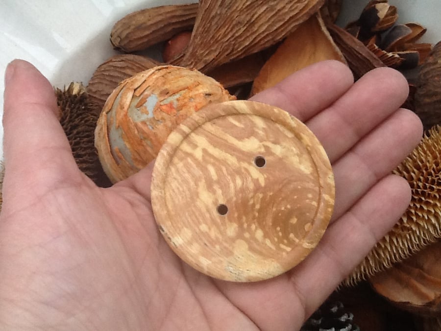 A single Large, Multi-tonal Hand Turned Wooden Individual Button!