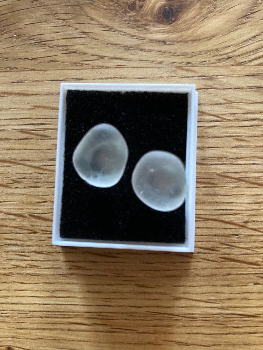 Pair of white seaglass studs on surgical steel posts (2)