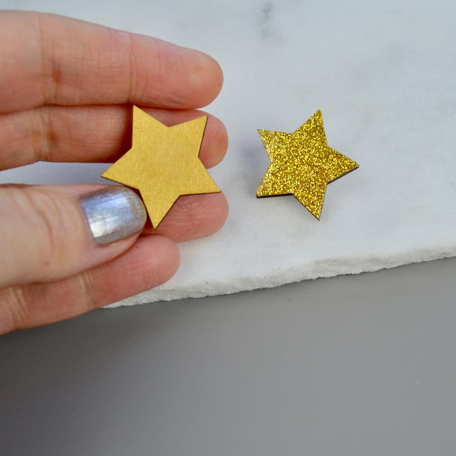 Mini Wooden Gold Star Pin