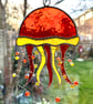 Stained Glass Jellyfish Suncatcher - Handmade Hanging Decoration - Orange - Image 2