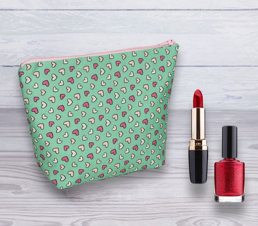Cosmetic Bag, Make up Bag, Pink Hearts Cosmetic Bag, Cosmetic Bag-126
