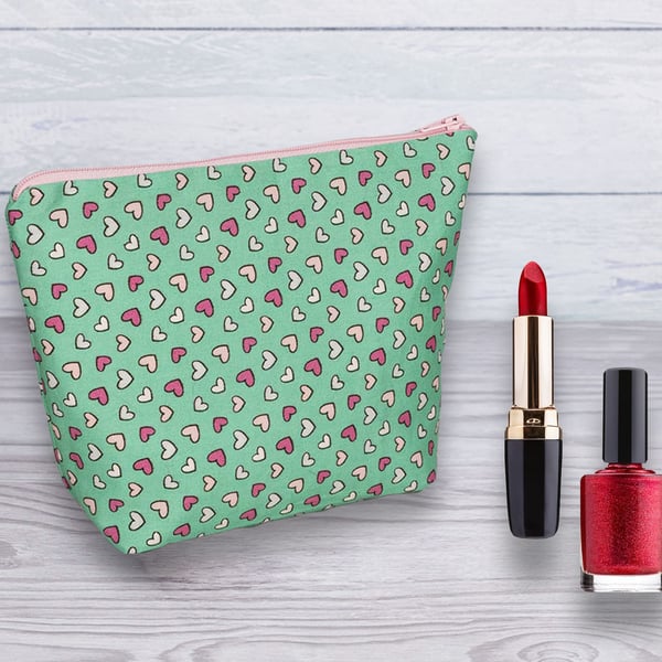 Cosmetic Bag, Make up Bag, Pink Hearts Cosmetic Bag, Cosmetic Bag-126