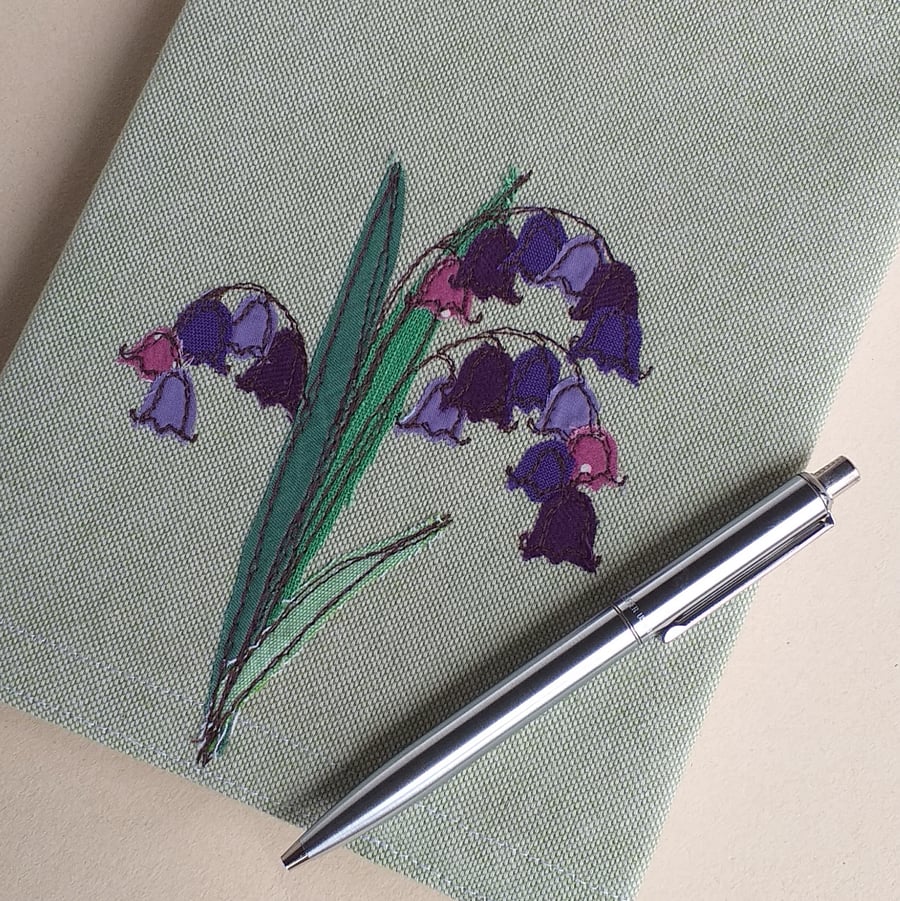 Notebook Cover with Embroidered Bluebells