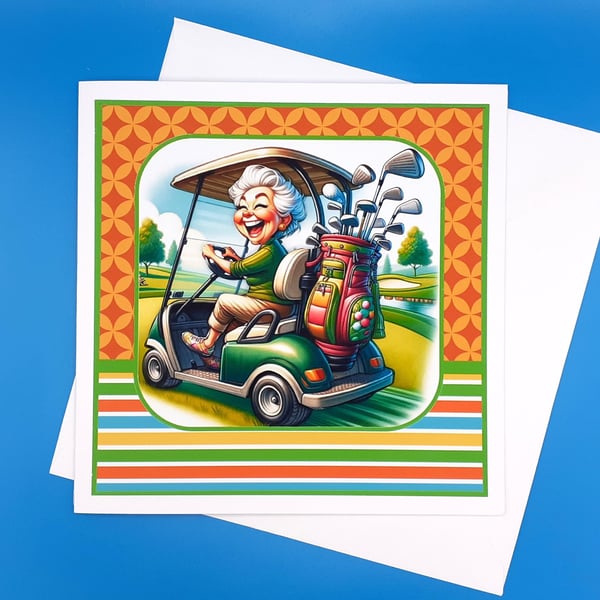 Funny Female Golf Card, Handmade, Decoupage 