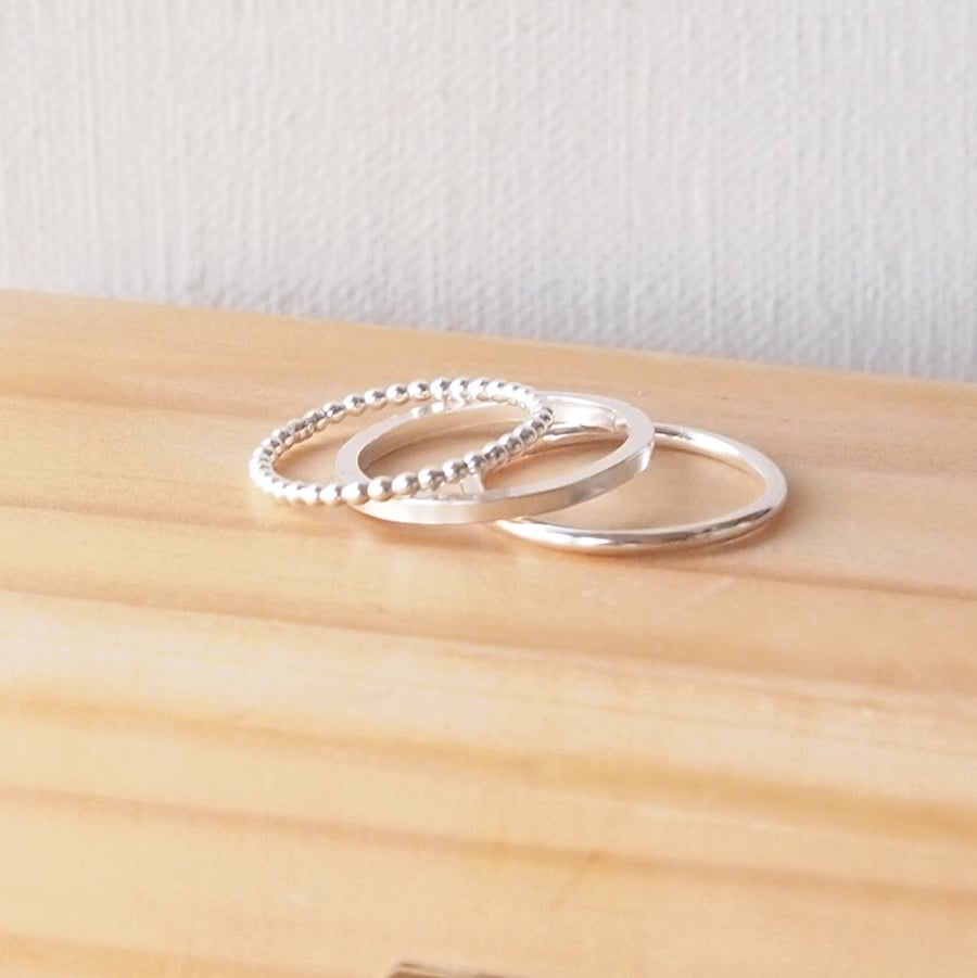 Stacking Rings Triple Set, Three Textured Silver Band Rings