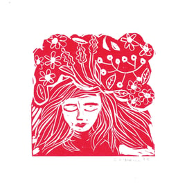 Mindfulness Moments - Small Lino Print in Red
