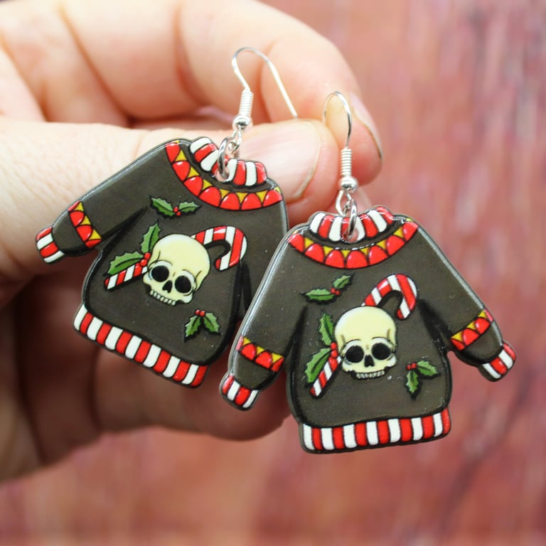 Spooky Skull Christmas Jumper Earrings