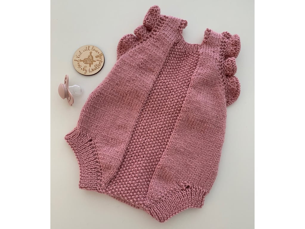 Made To Order Handknitted Frilly Spring Duo Baby Romper Suit 6 sizes. Any Colour
